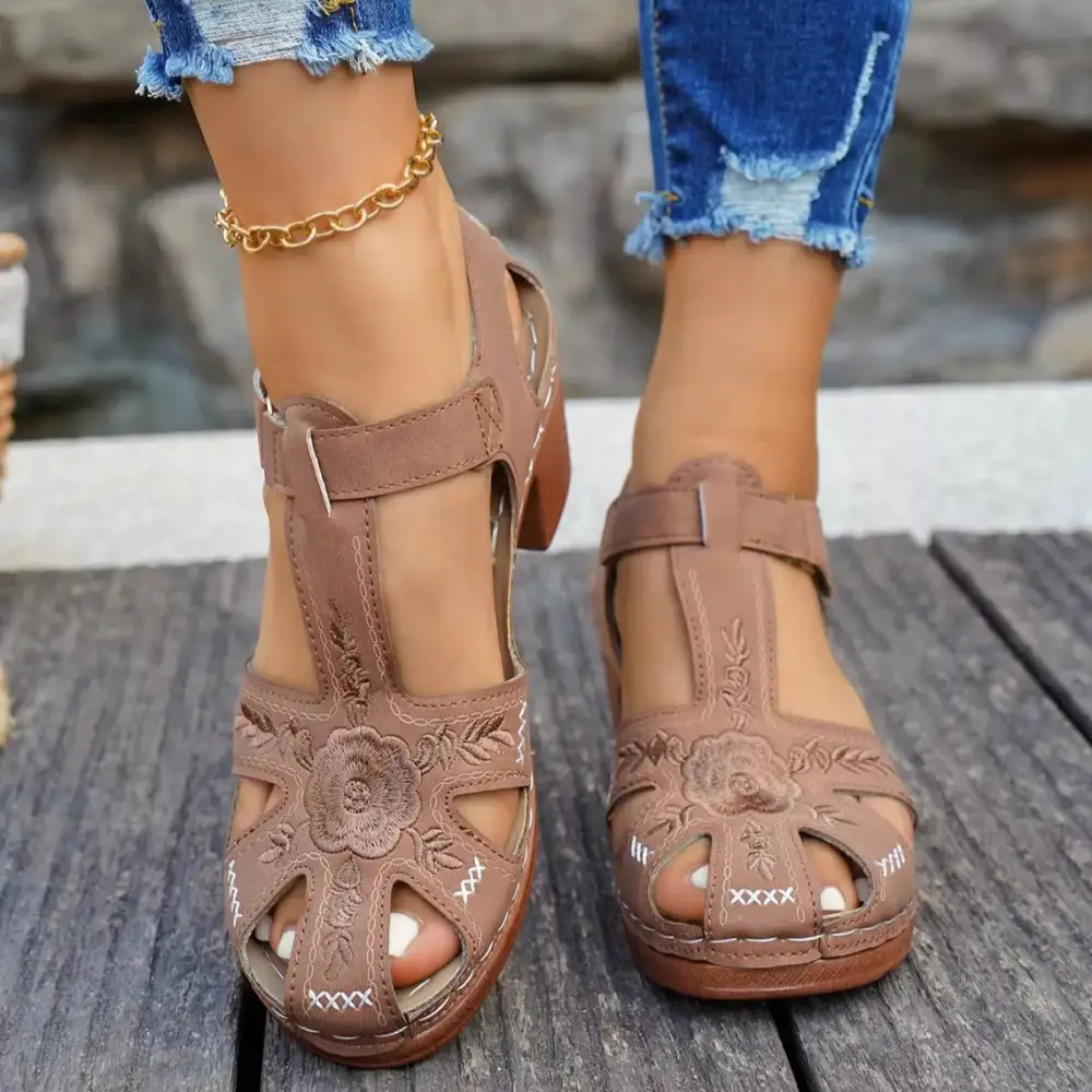 Cutout Block Heel Sandals