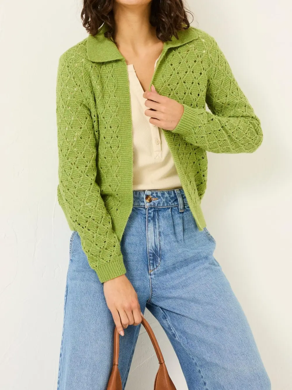 Lilah Green Pointelle Knitted Cardigan