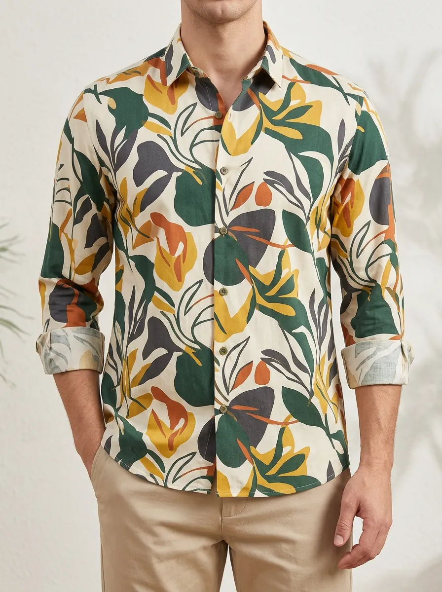 Men's Botanical and Leaf Everyday Printed Shirt