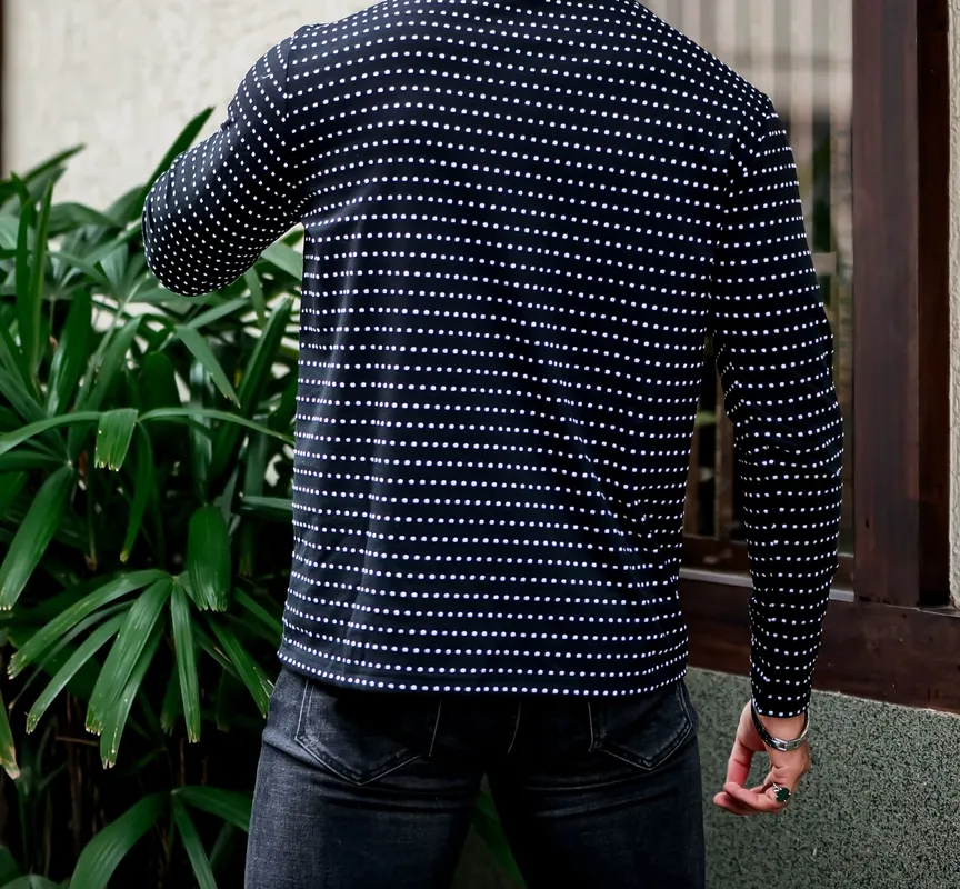 Black Button-Front Long Sleeve Casual Top