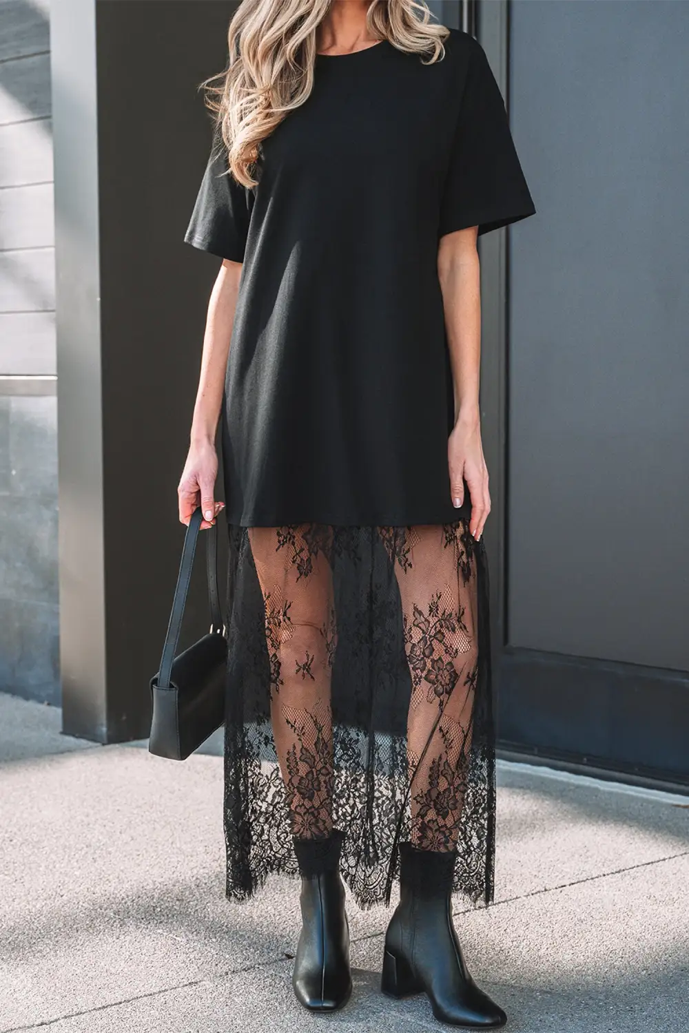 Textured Detail Floral Patchwork Short Sleeve Maxi Dress