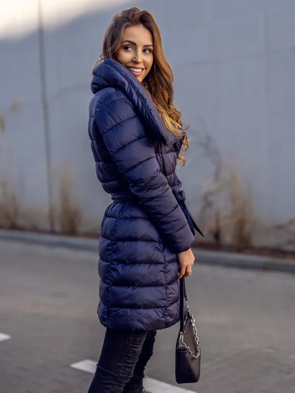 Dark blue women's long winter jacket