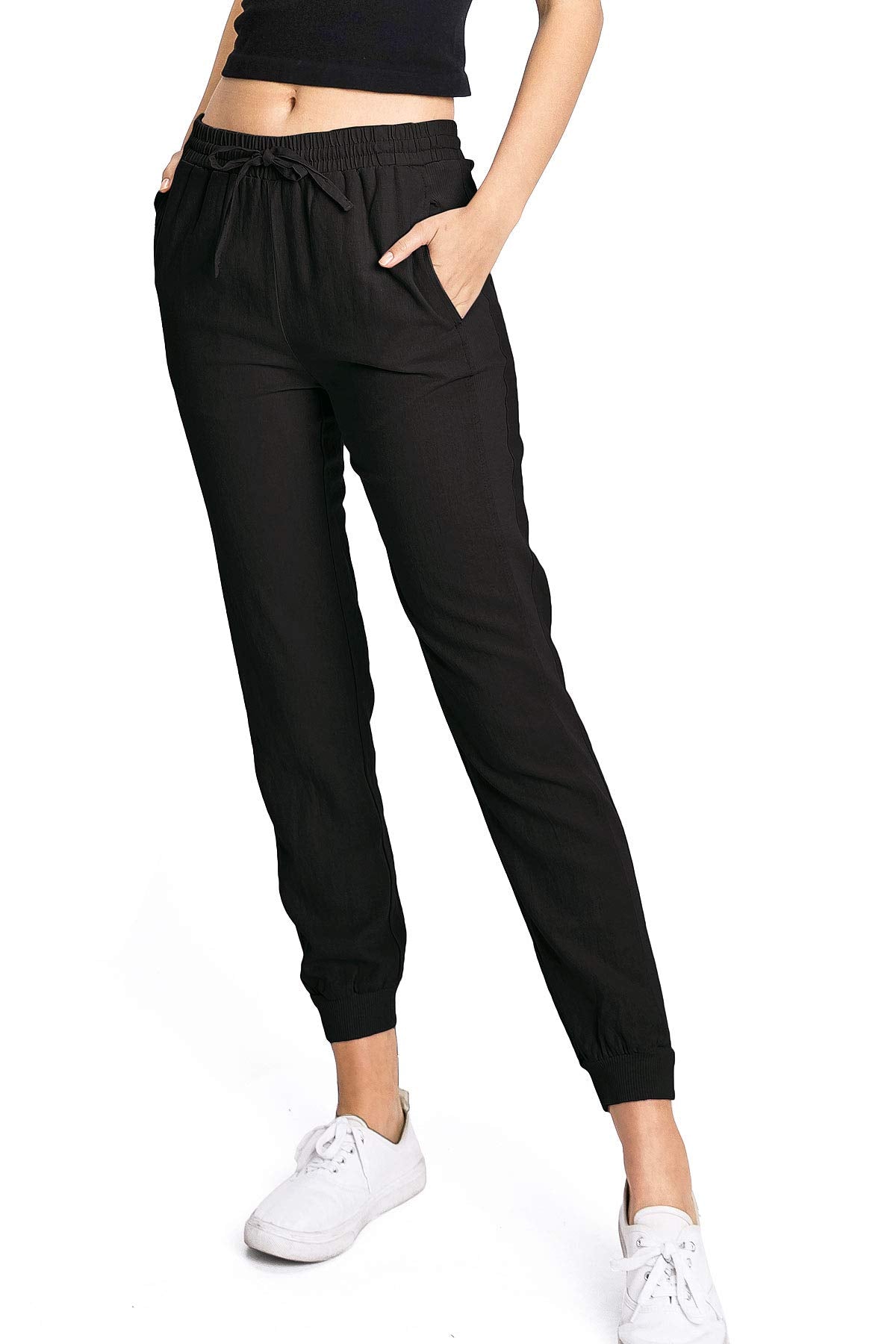 Beige Linen Drawstring Joggers