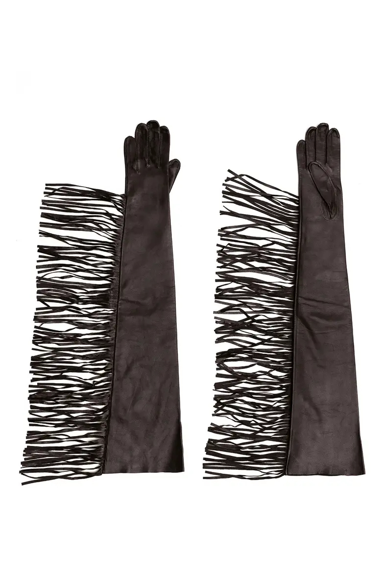 Runway Fringed Long Leather Gloves