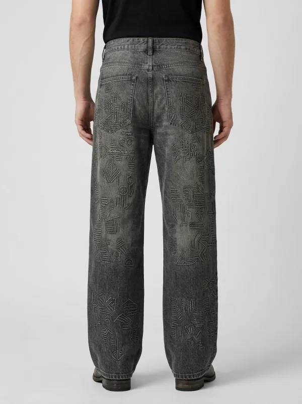 Men's Tribal Wide Leg Jeans