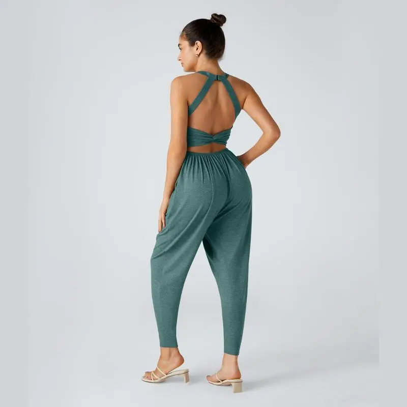 Backless Twisted U Neck Side Pocket Harem Casual Jumpsuit – Easy Peezy Edition 🔥 Limited-Time Offer — 50% OFF Today Only!