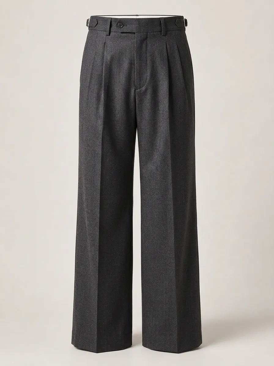 Men's Formal Business Charcoal Grey Pleated Wool Trousers