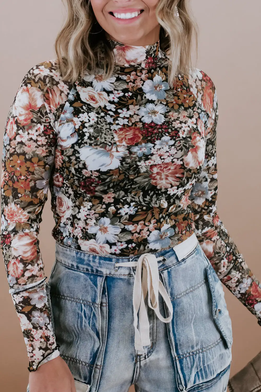 Soft Floral Mesh Detail Blouse