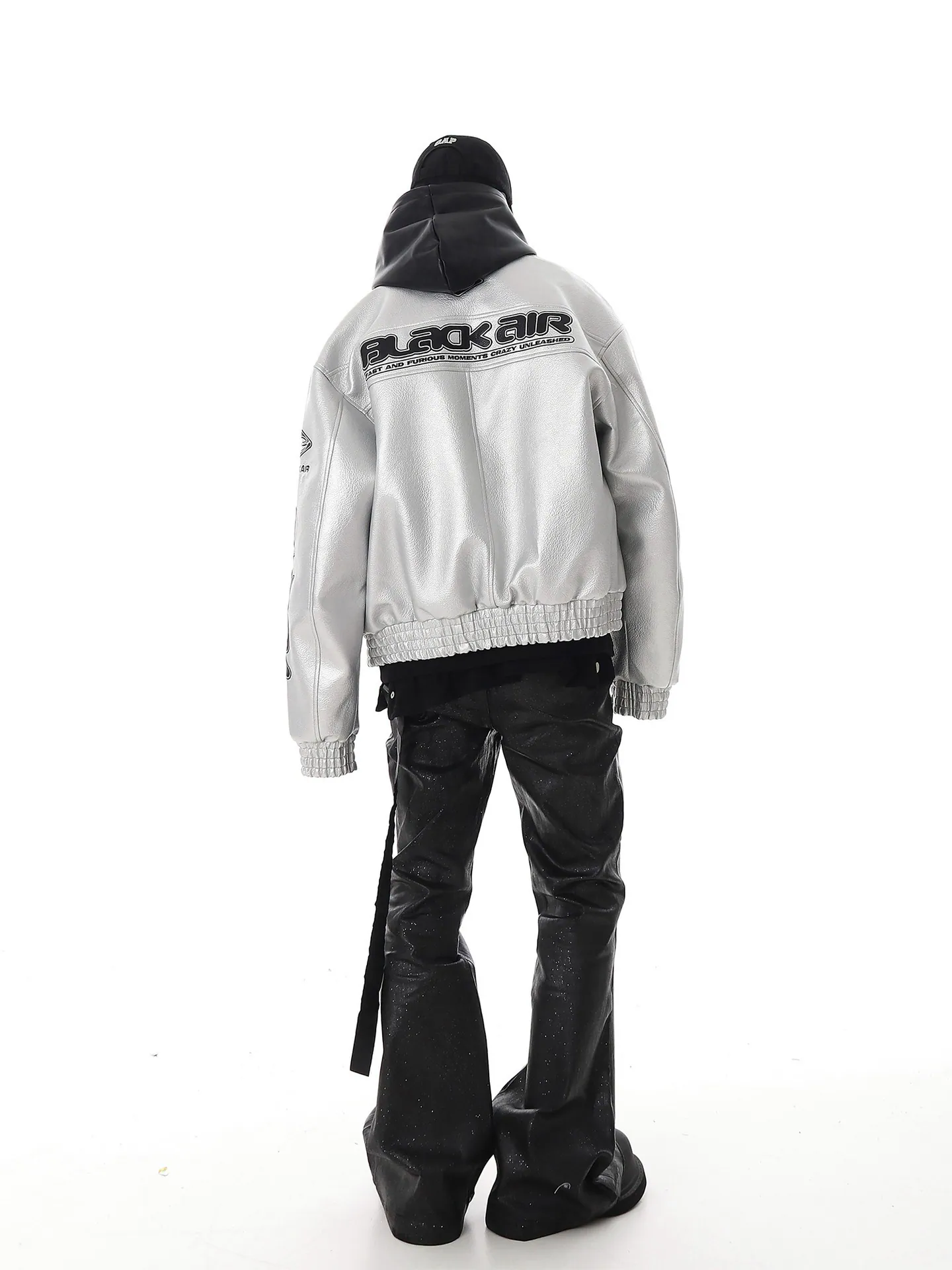 BLACK AIR Racer Cropped Leather Jacket