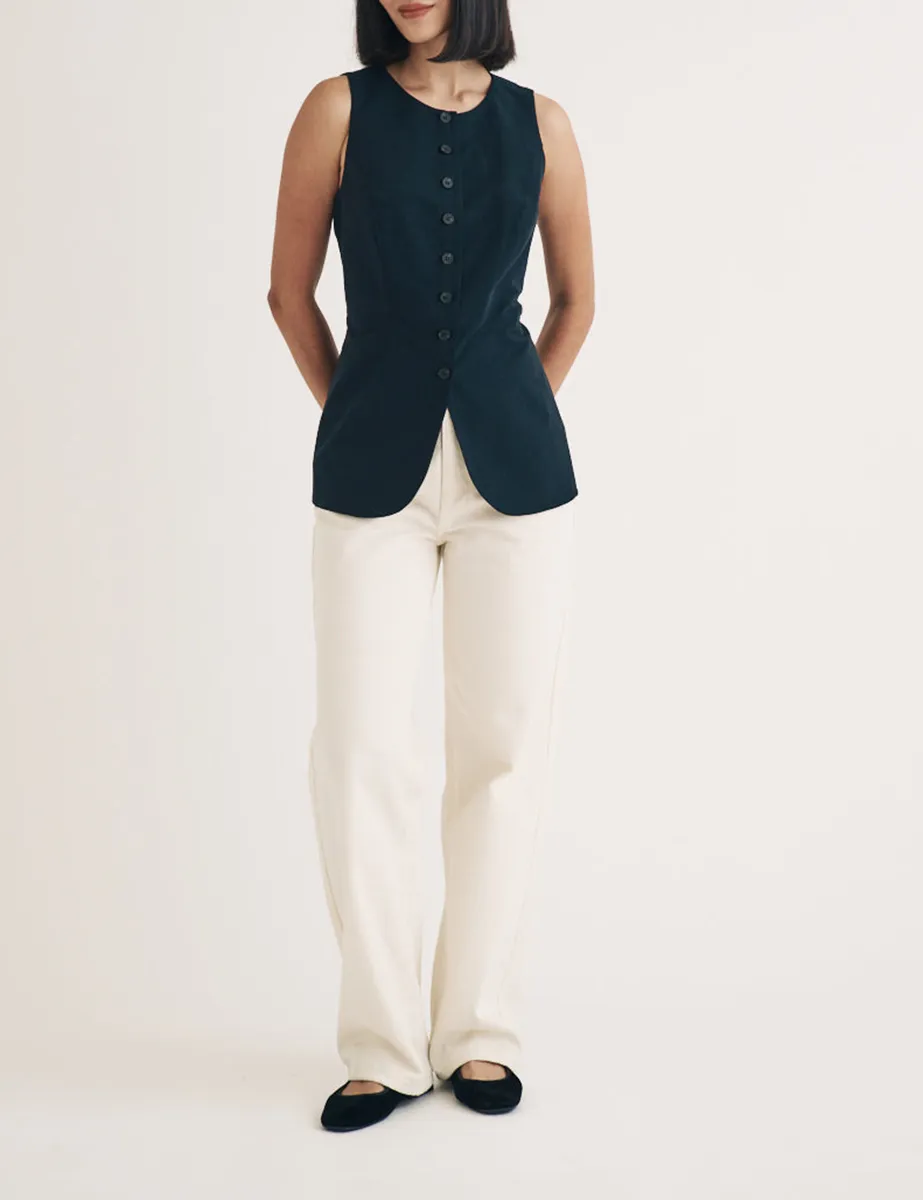 Black Crew Neck Longline Waistcoat