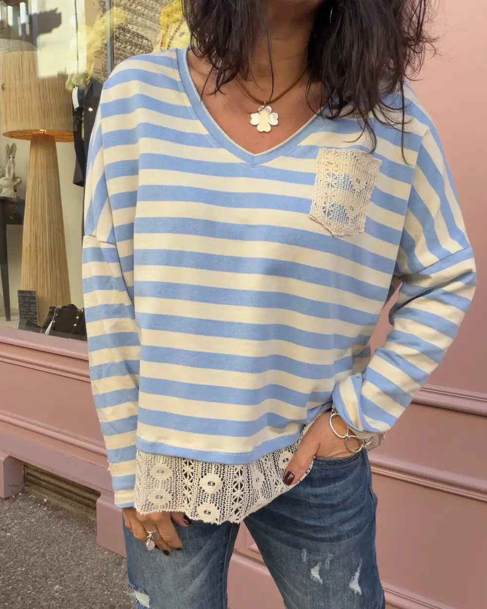 Classic Cotton Lace-Trim Blouse