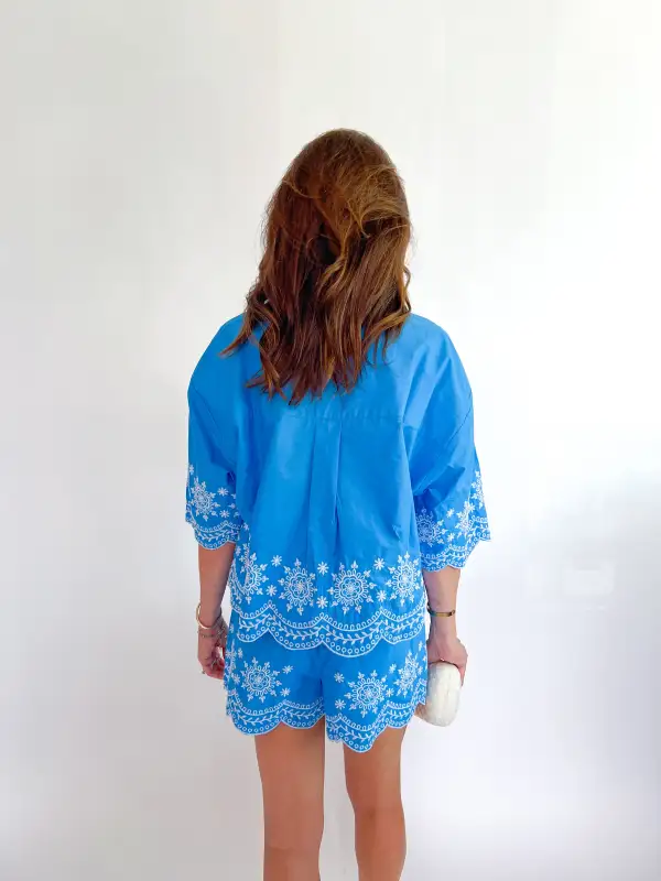 Embroidered Cotton Popover Top
