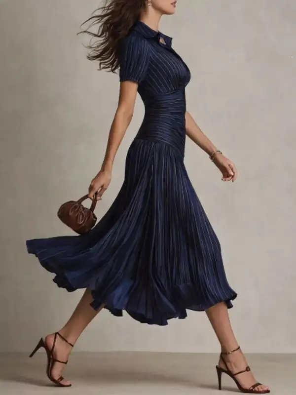 Striped Short Sleeve Midi Dress
