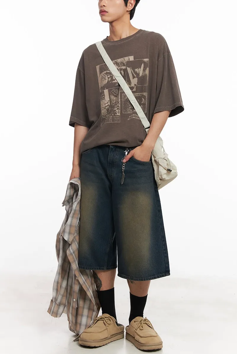 Men's Wide-Fit Washed Relaxed-Fit Denim Shorts