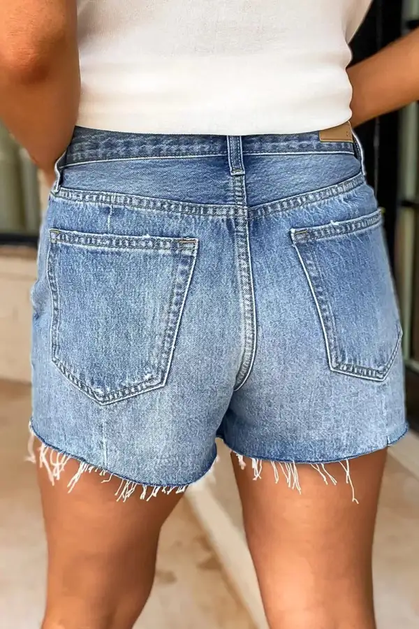 Frayed Hem High Waisted Denim Shorts