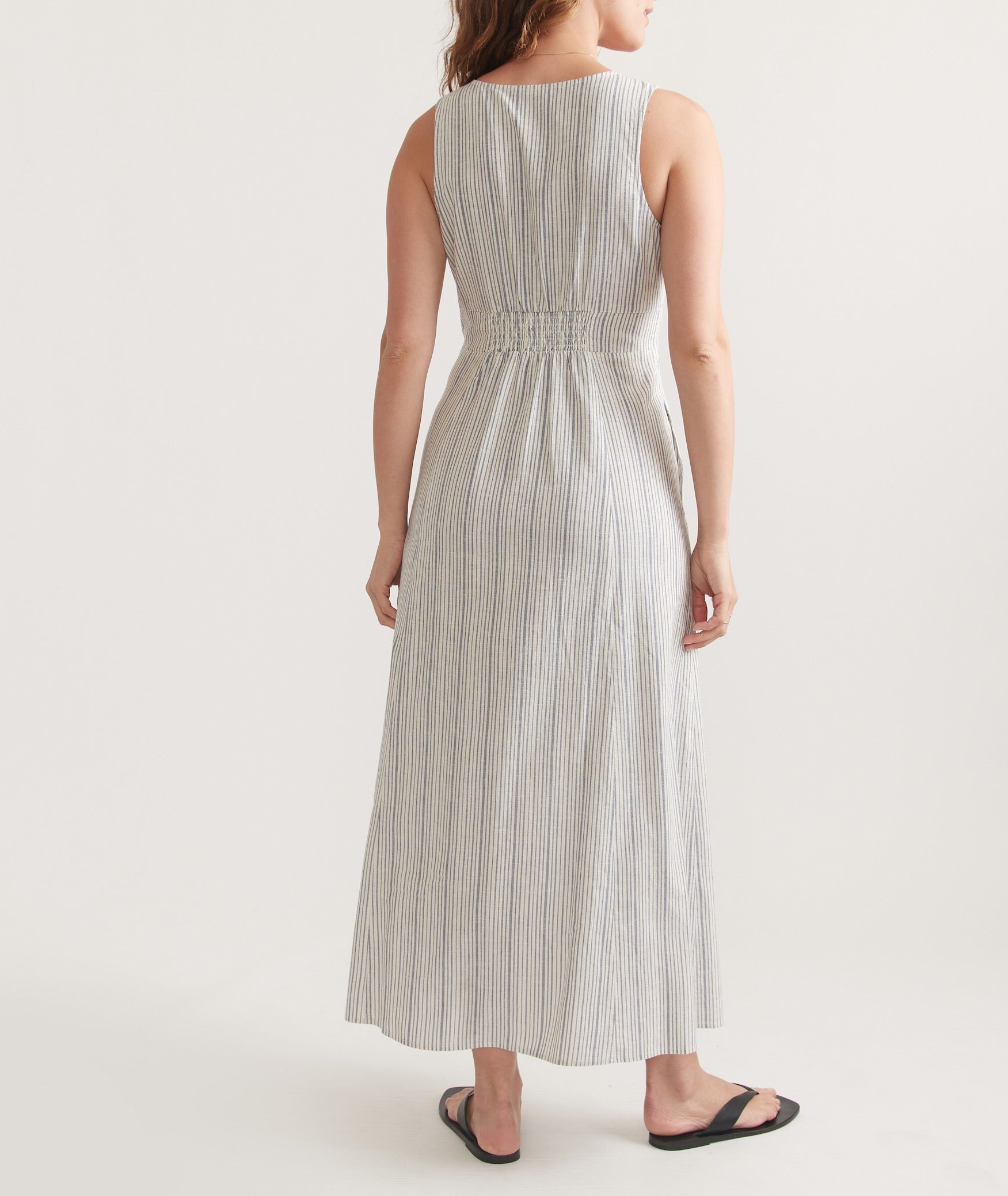 Striped Button-Front V-Neck Maxi Dress