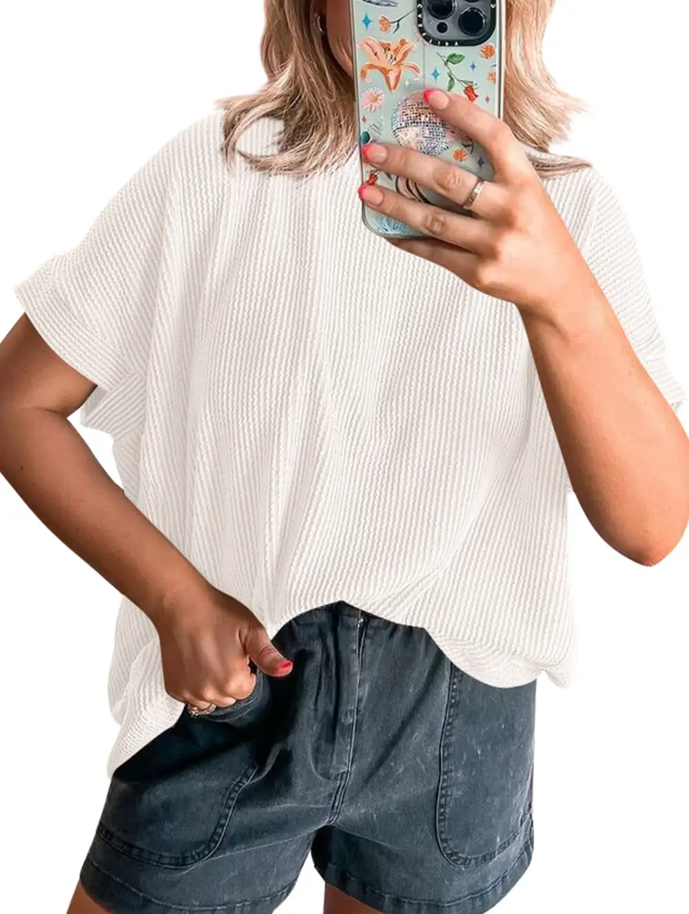 Ribbed Knit Crew Neck Tee