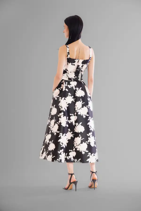 Square Neck Sash Midi Dress