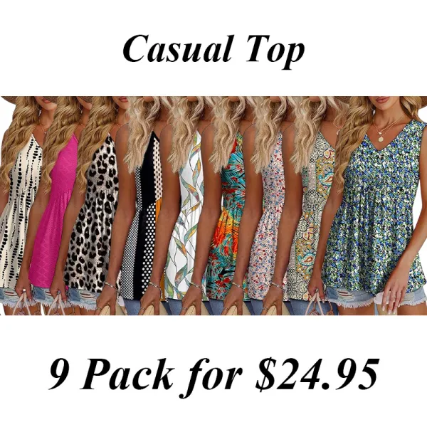 9PACK Womens Tank Tops 2025 Flowy Peplum Tops For Women Dressy Sleeveless V Neck Babydoll Tank Tops