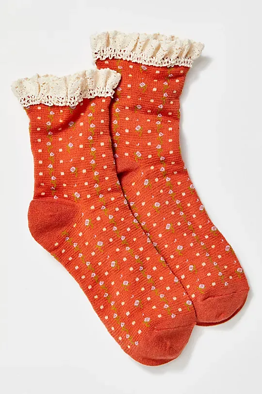 Floral Waffle Knit Socks Yellow