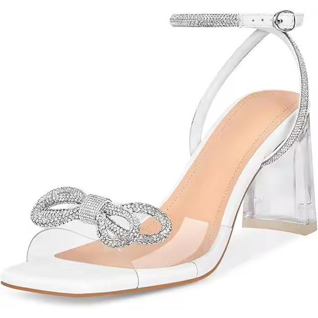 Aurielle Crystal Bow Clear Block Heels