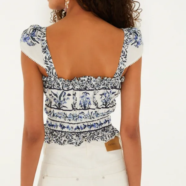 Modern Organic-Cotton Cotton Floral Short-Sleeve Blouse