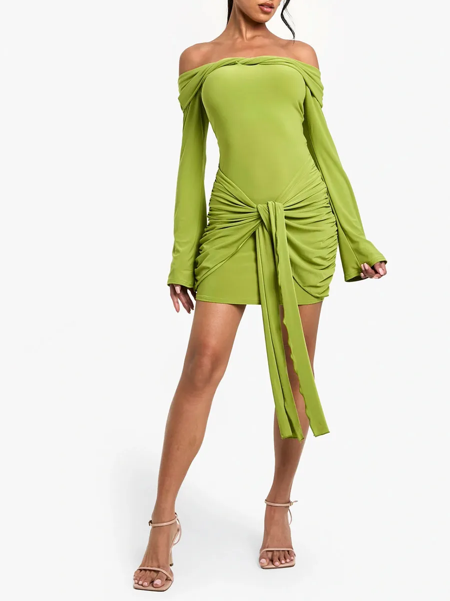 Women's Slim-Fit Cold-Shoulder Tie Ruched Mini Dress