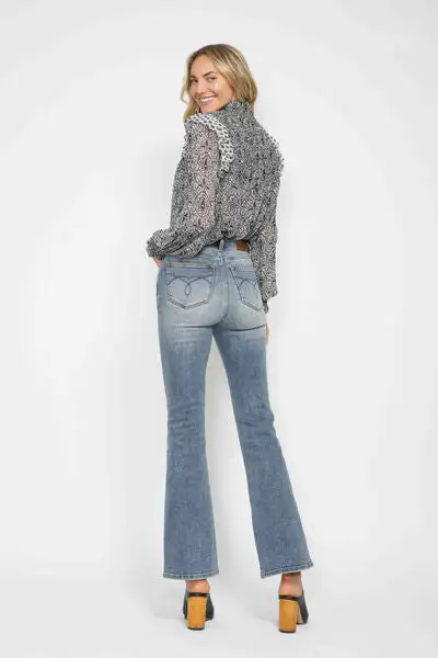 Tummy Control Back Embroidered Pocket Bootcut Denim Jeans