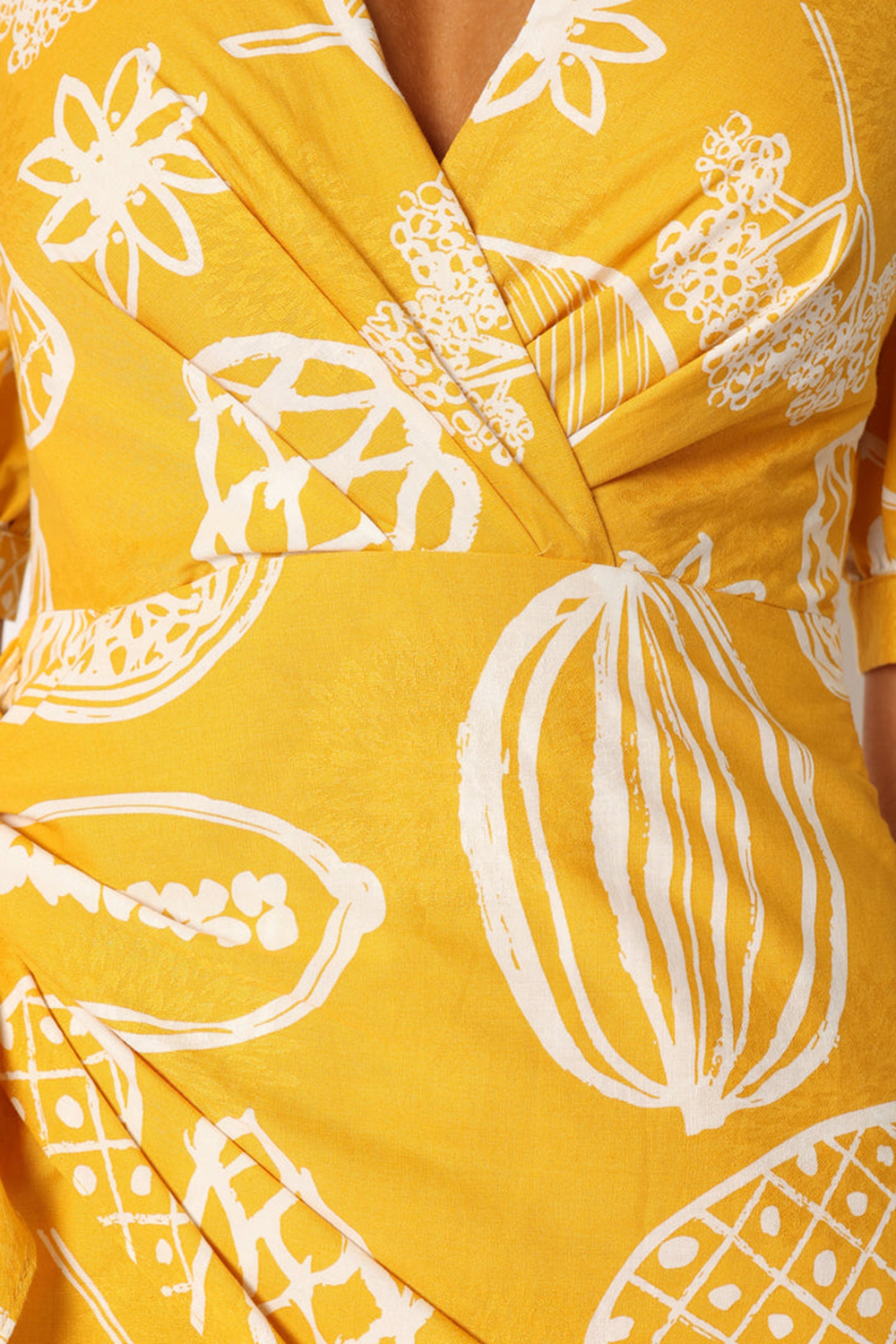YELLOW PRINTED PATTERN WRAP MINI DRESS