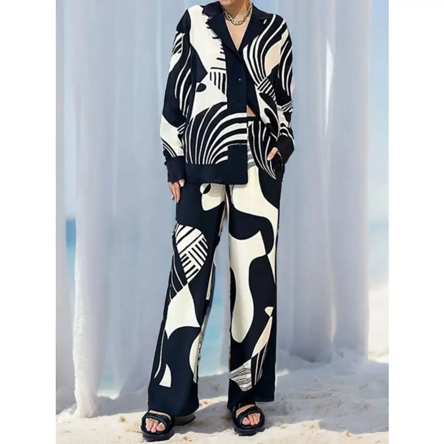 Printed Long Sleeve Shirt and Pants Set