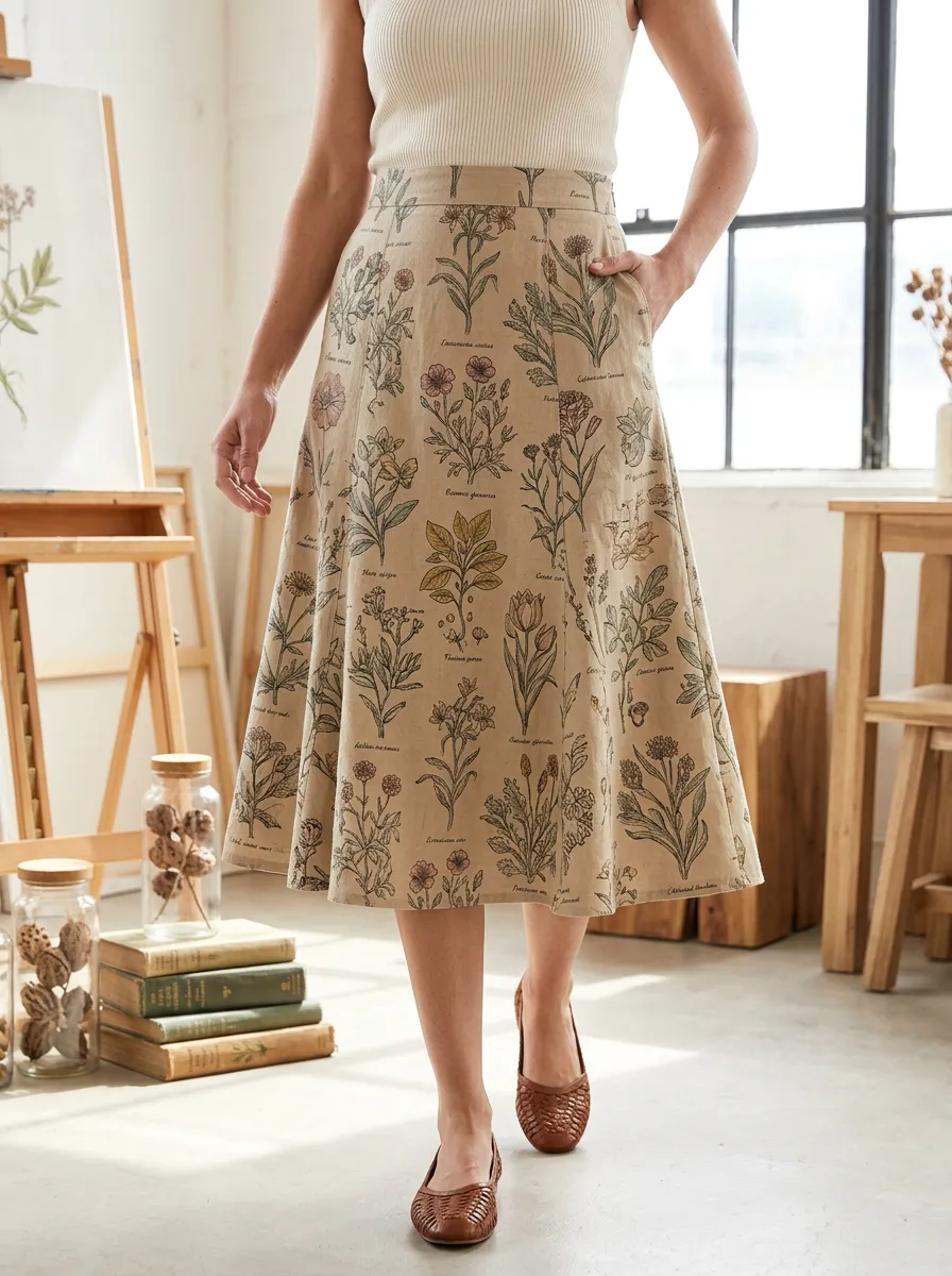 Women's Botanical Lover Vintage Floral Printed A-line Skirt
