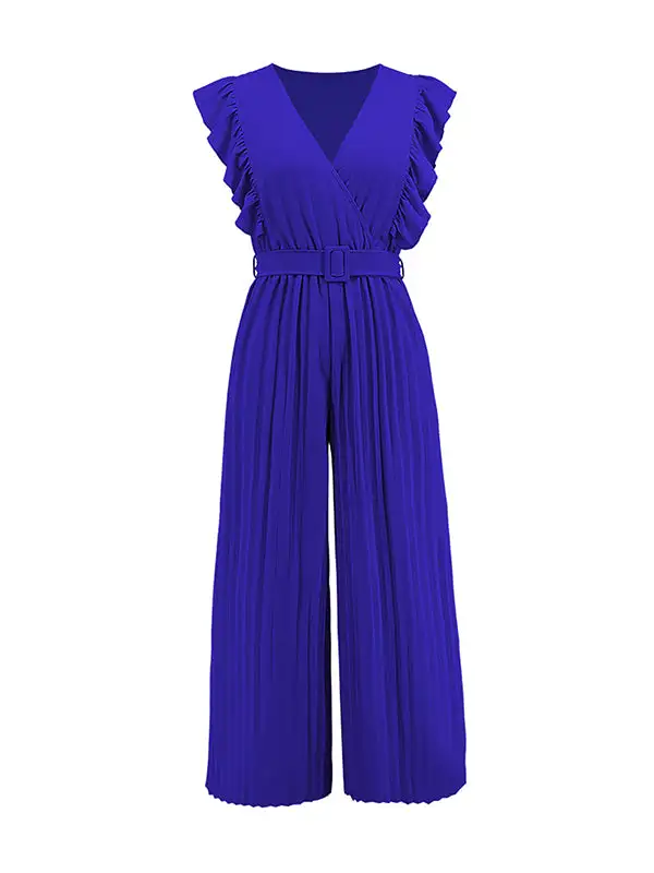 Hoog Getailleerde Losse Geplooide Jumpsuits Met V Hals