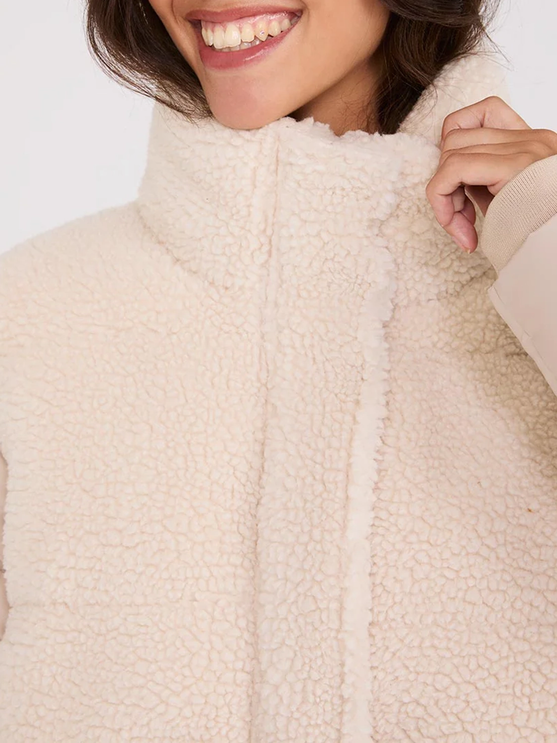 Beige Short Shearling Puffer Jacket