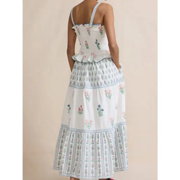 Smocked Ruffled Square Neck Maxi Dress