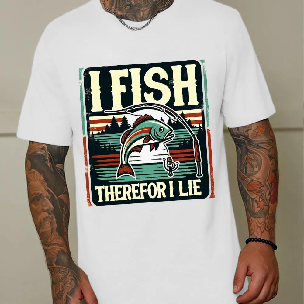 Fishing Print On Chest T-Shirts