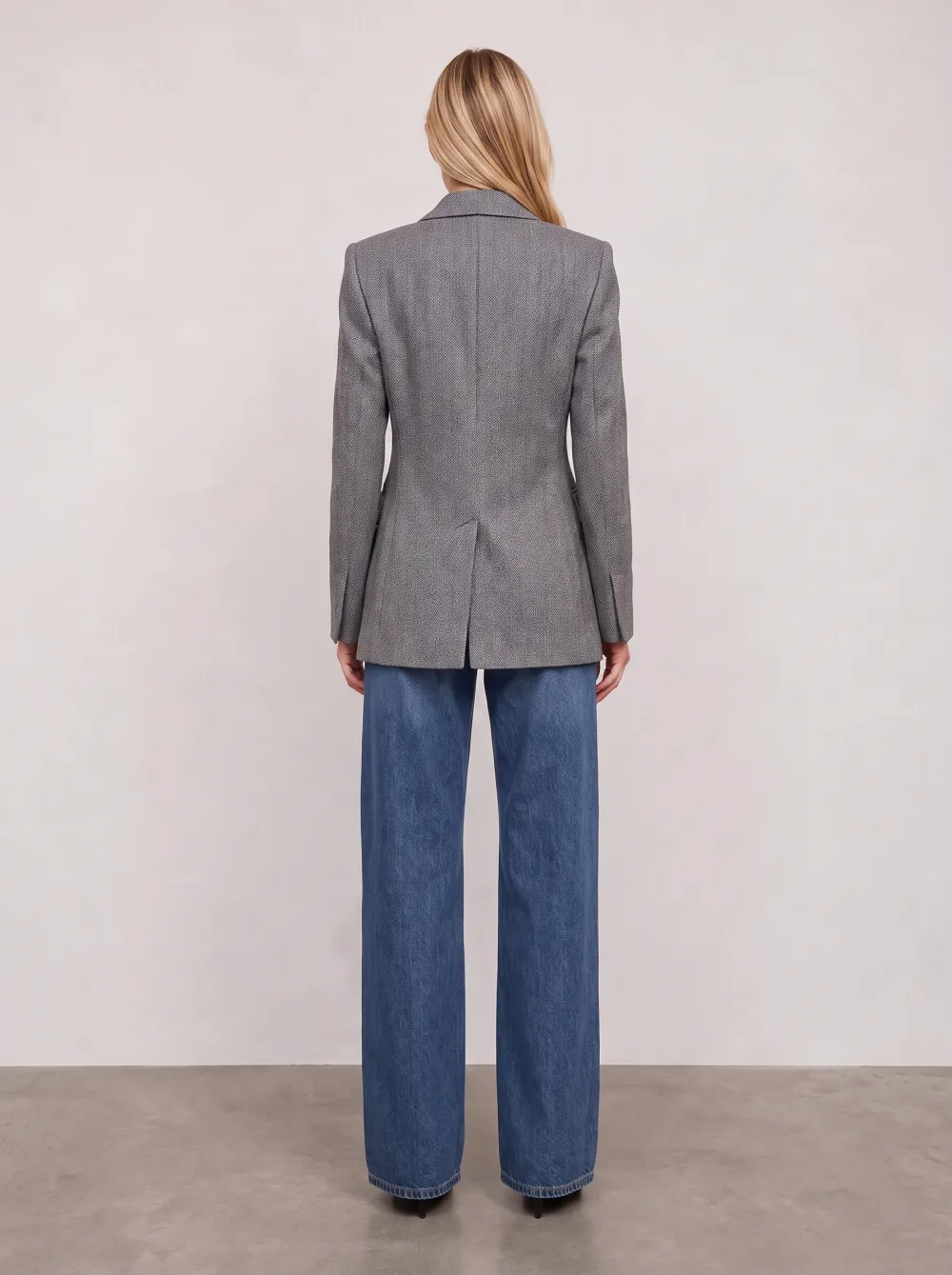 Women's Classic Herringbone Pattern Velvet Collar Printed Blazer