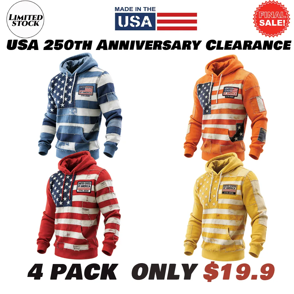 USA 250Th Anniversary ✦ Final Clearance Sale UNITED STATES OF AMERICA Flag Pattern Patchwork Hooded Sweatshirt