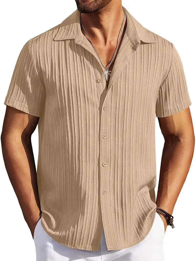 Casual Textured Summer Short Sleeve Beach Shirt