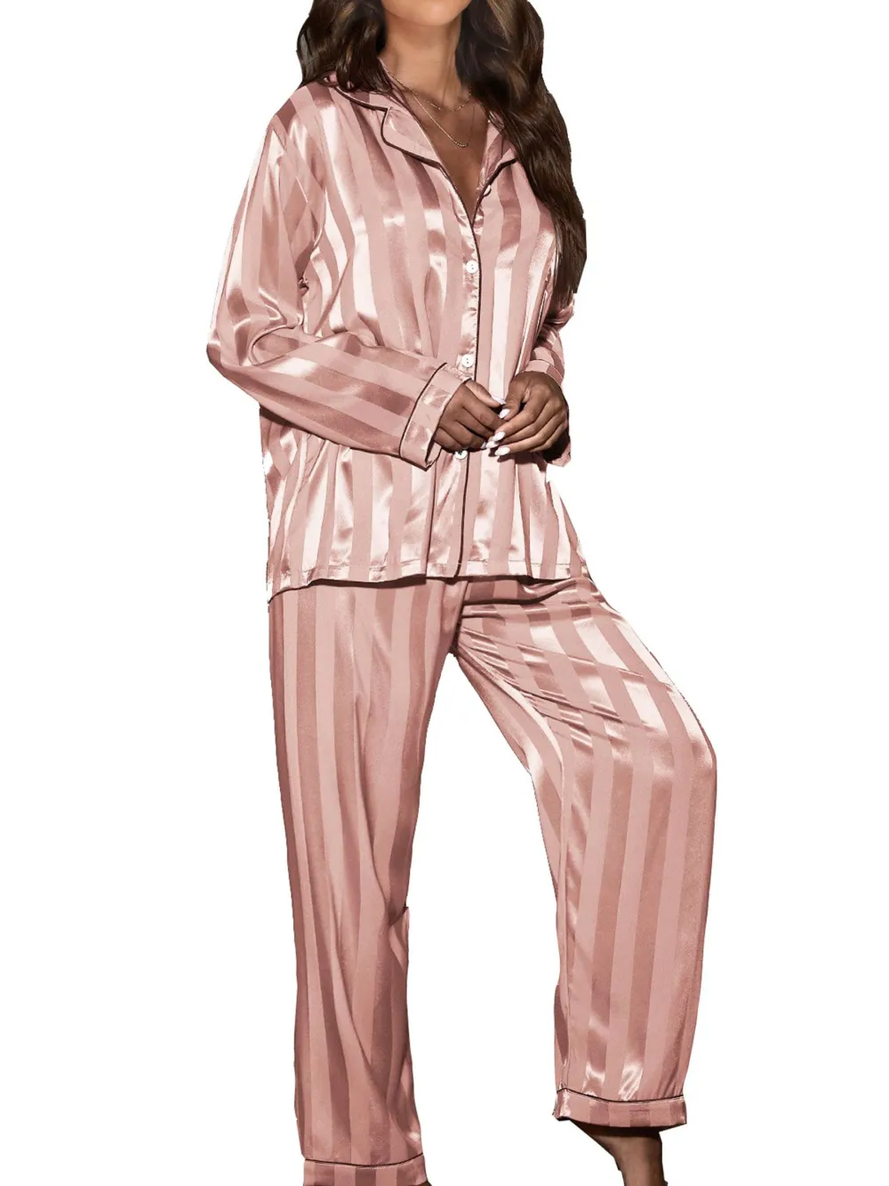Button Front Satin Pajama Set