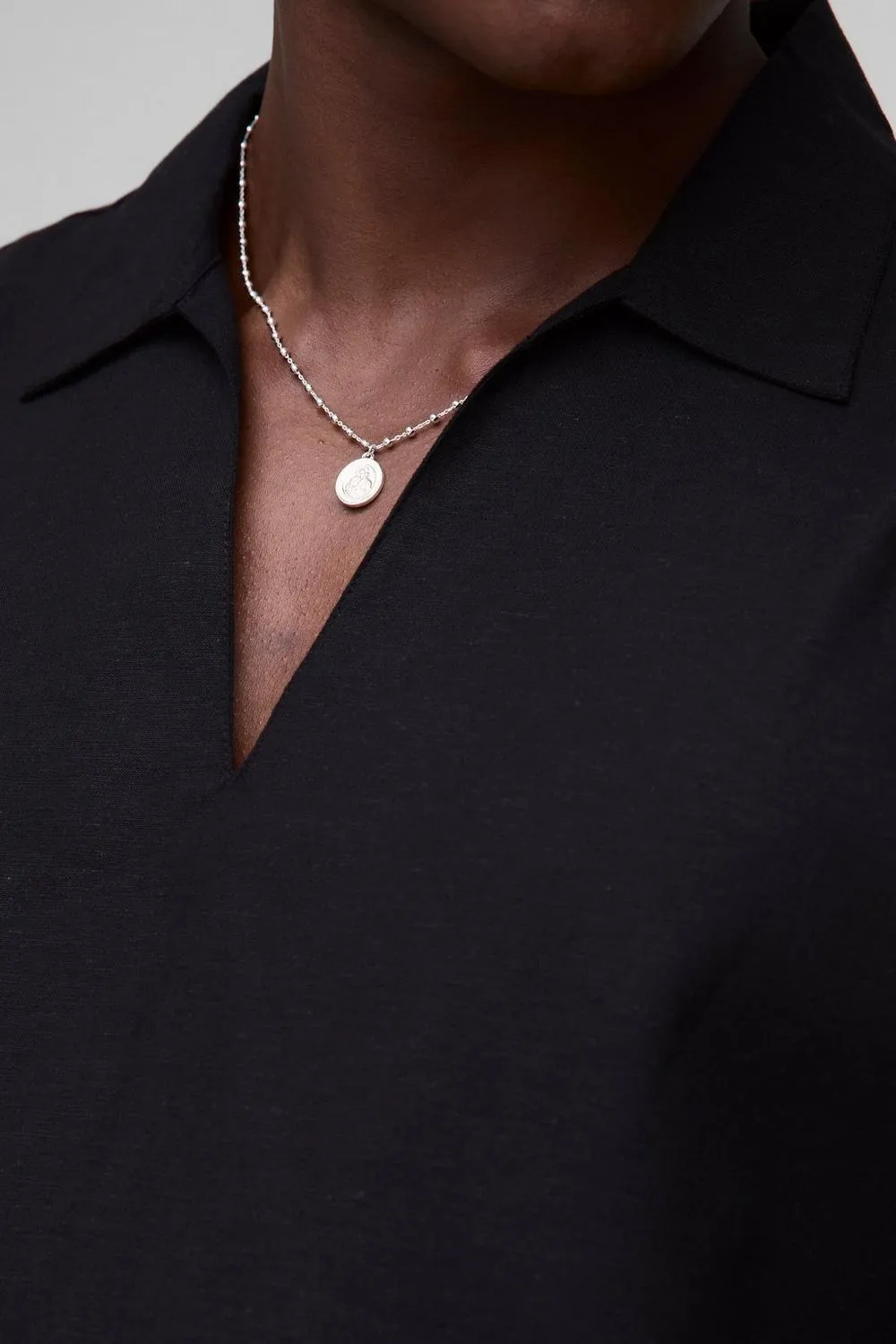 Oversized V-Neck Overhead Linen Blend Shirt Black Shirt