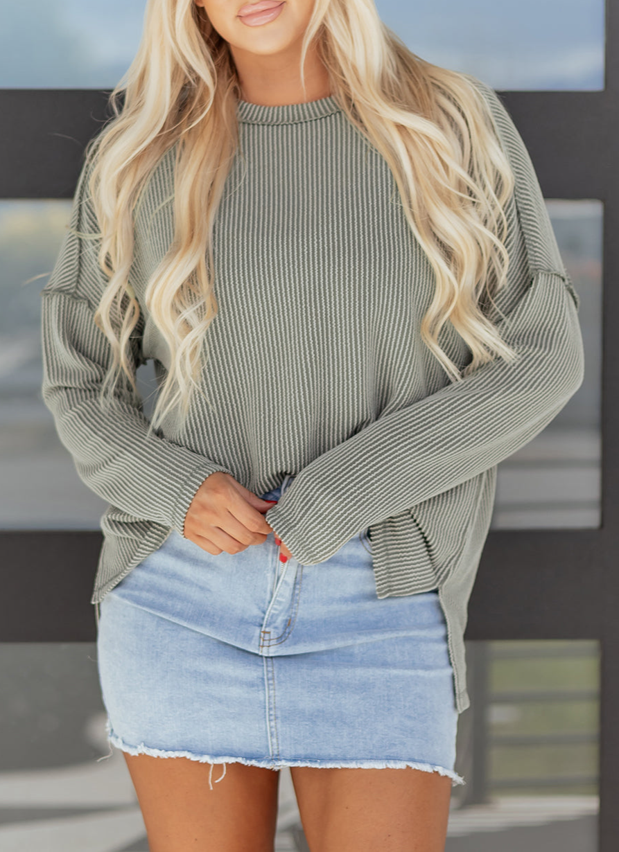 Women's Ribbed Long Sleeve Loose Fit Top