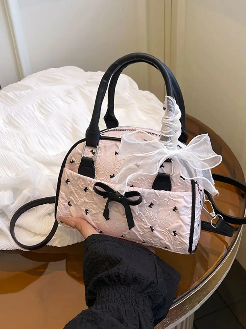 Everyday Bow Accent Ruched Crossbody Bag