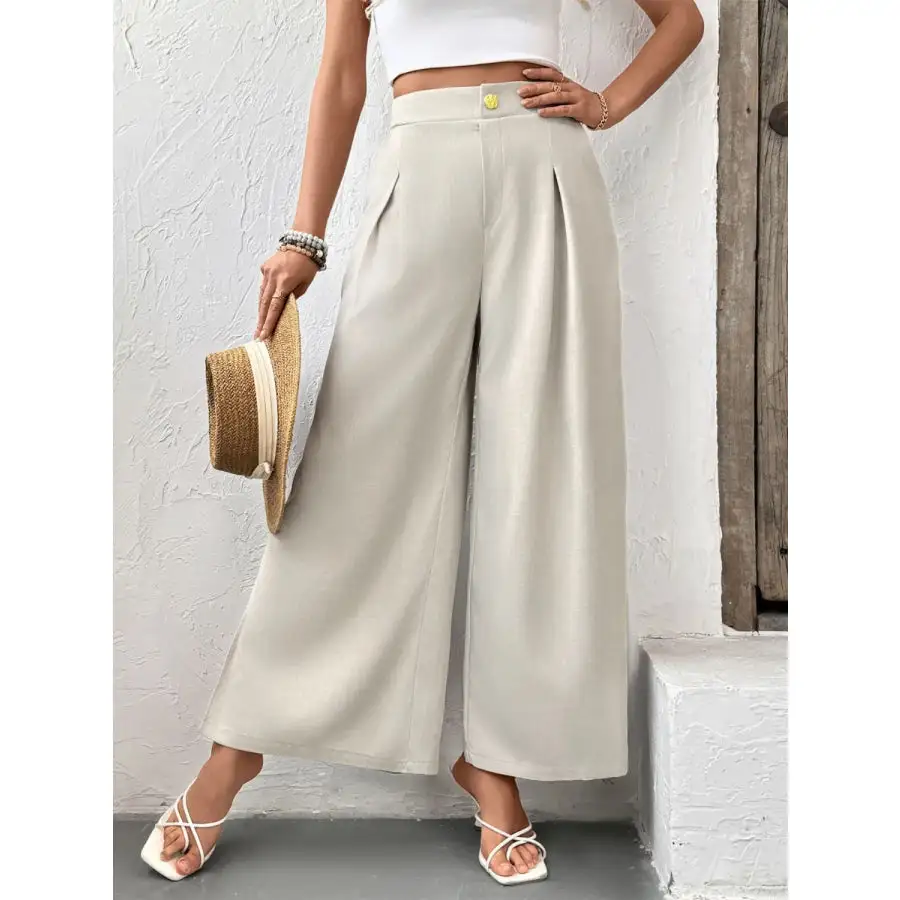 Slit Wide Leg Pleated Pants