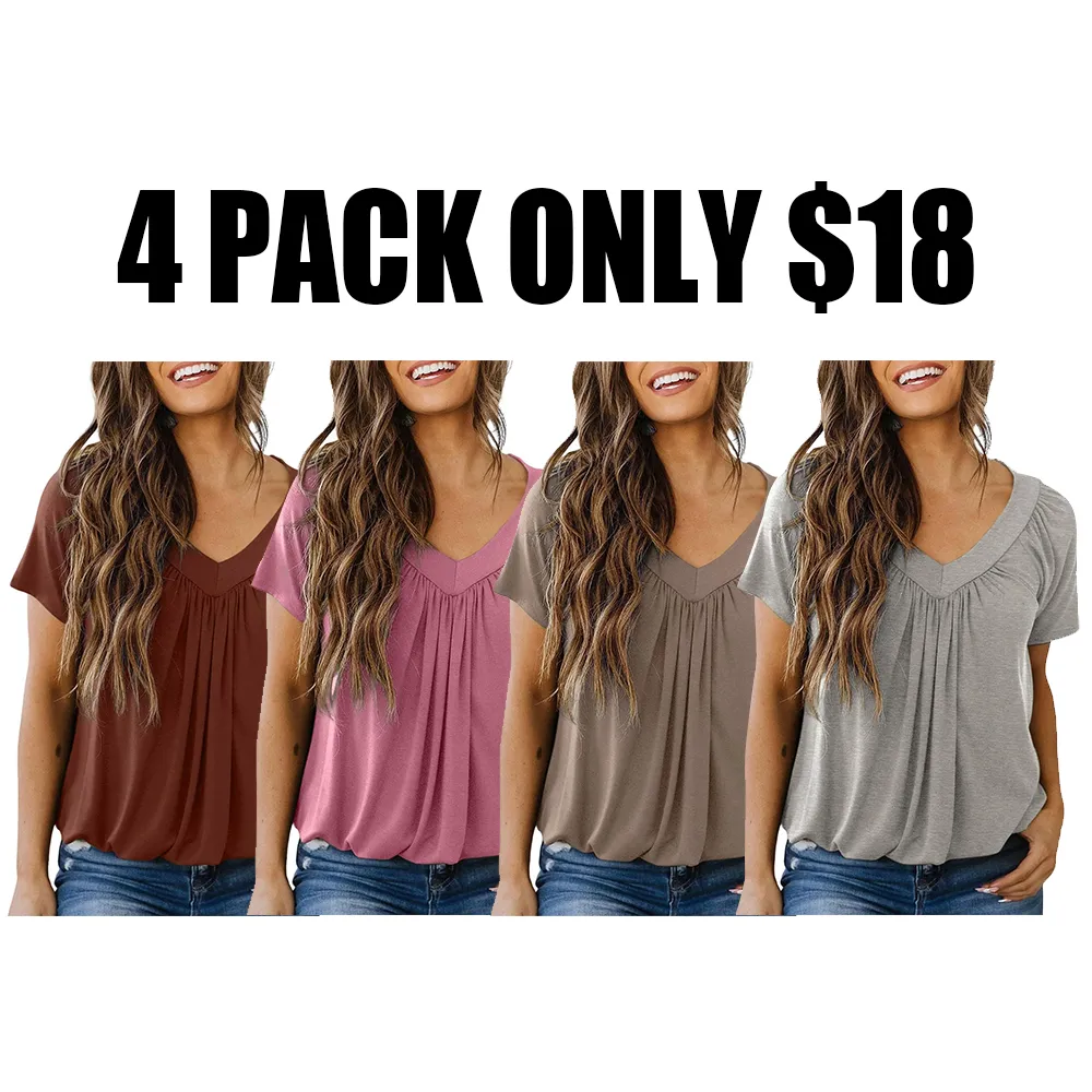 Women'S Casual Summer Short Sleeve V Neck Tops T-Shirts 🔥8-Pack - All Colors Included, Only $24