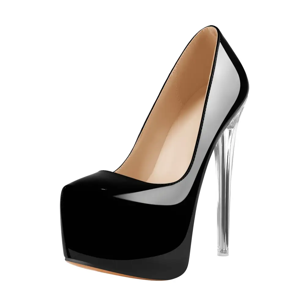 Patent Finish Pointed Toe Platform Transparent Heel Pumps