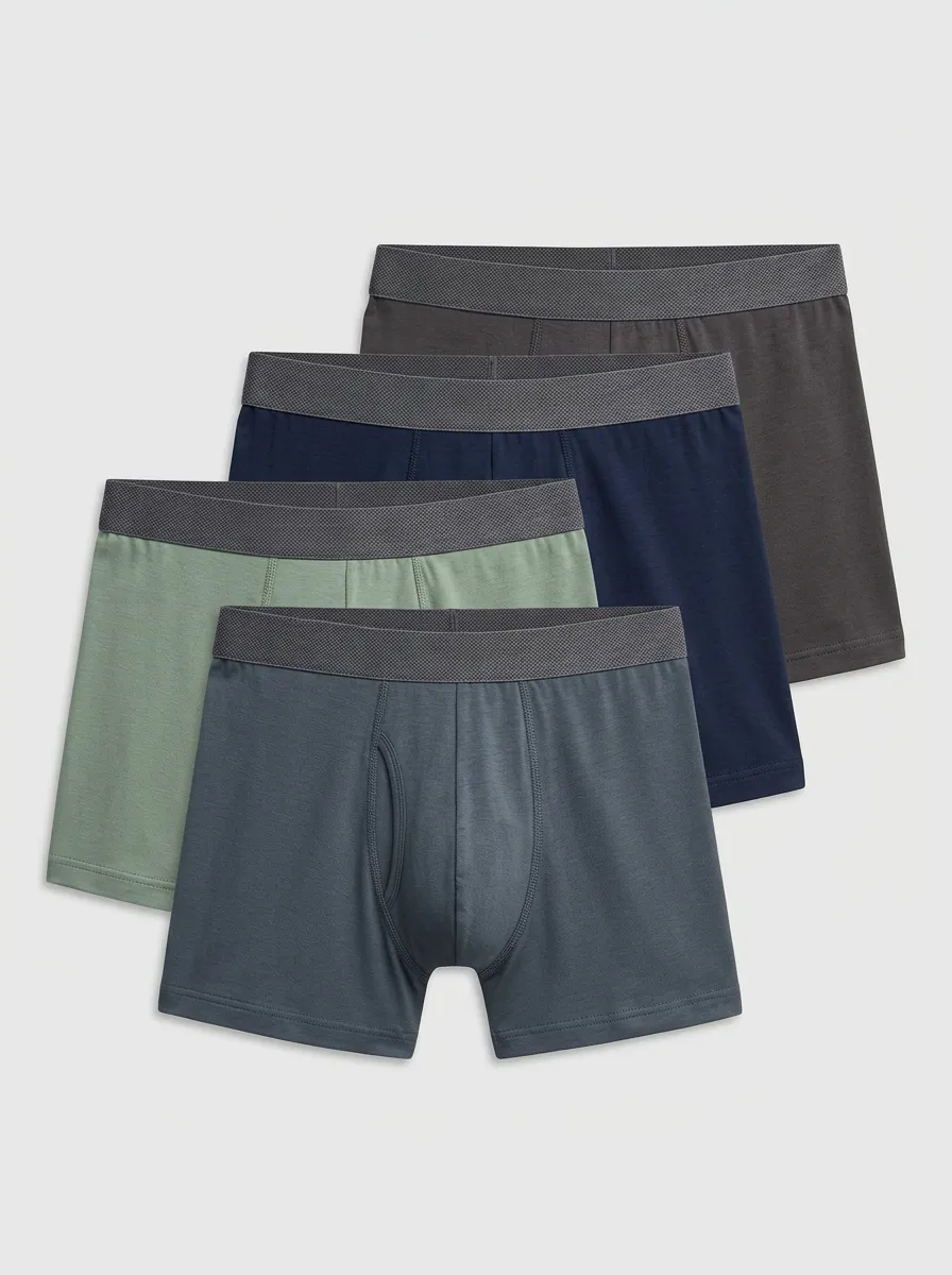 Men's Boxer Briefs Four-Pack with Breathable-Look Cotton Textured Contoured Pouch