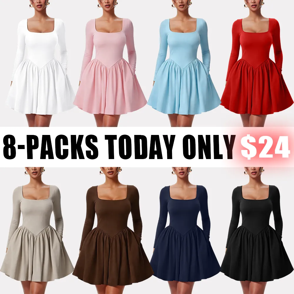 Women'S Square Neck A Line Dress With Pockets