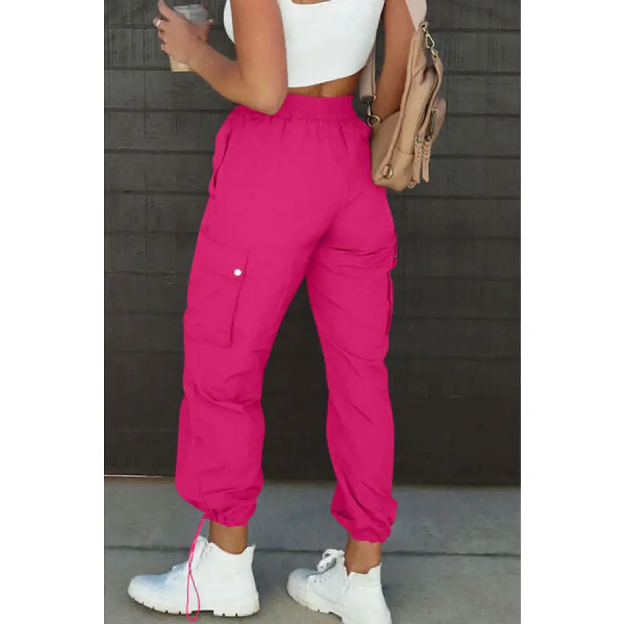 Drawstring Elastic Waist Pants with Pockets