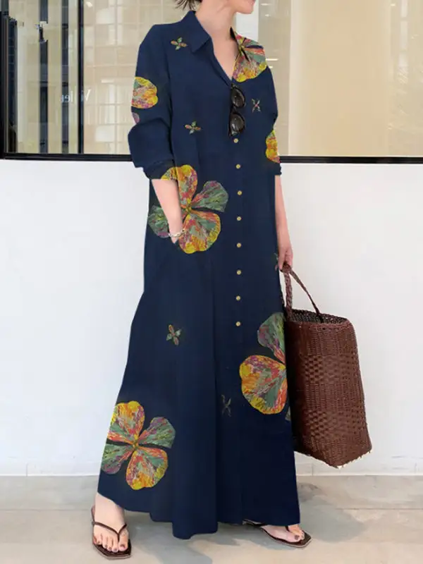 Vintage Floral Printed Maxi Dress