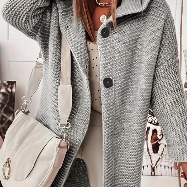 50% OFF Plus Size Casual Cardigan, Women's Plus Solid Button Up Long Sleeve Hoodie Cardigan